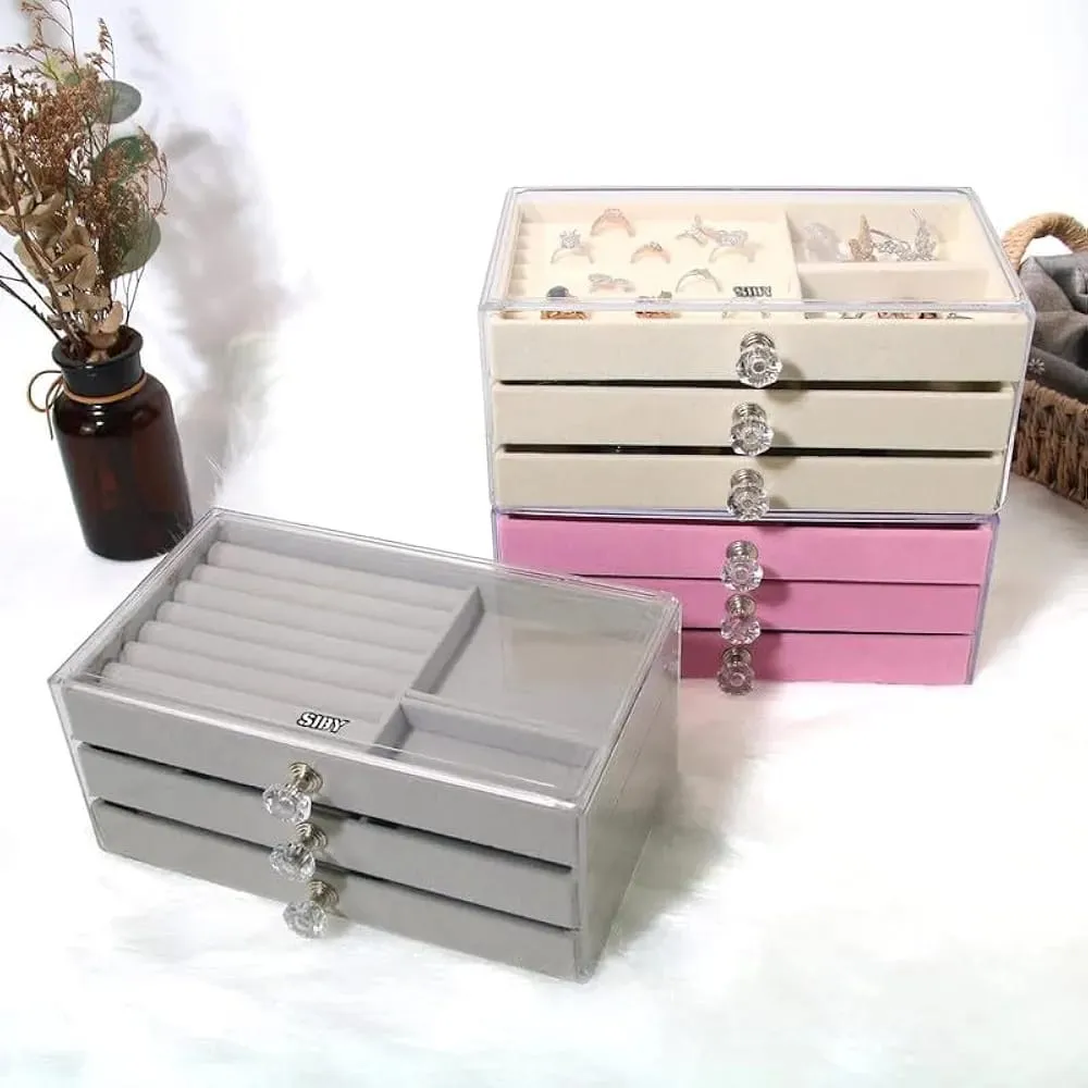 3 Drawer Transparent Jewelry Box-14372Grey(SA2405-37)