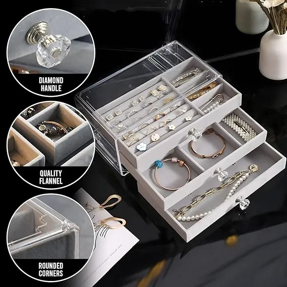 3 Drawer Transparent Jewelry Box-14372Grey(SA2405-37)