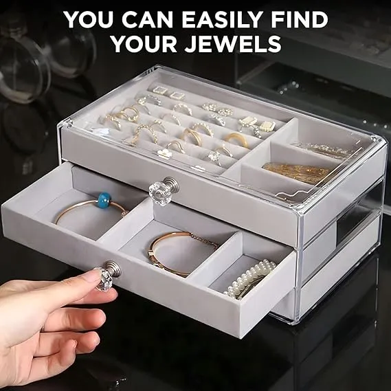 3 Drawer Transparent Jewelry Box-14372Grey(SA2405-37)