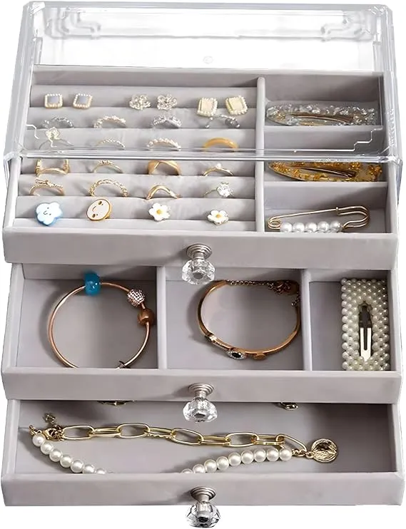 3 Drawer Transparent Jewelry Box-14372Grey(SA2405-37)