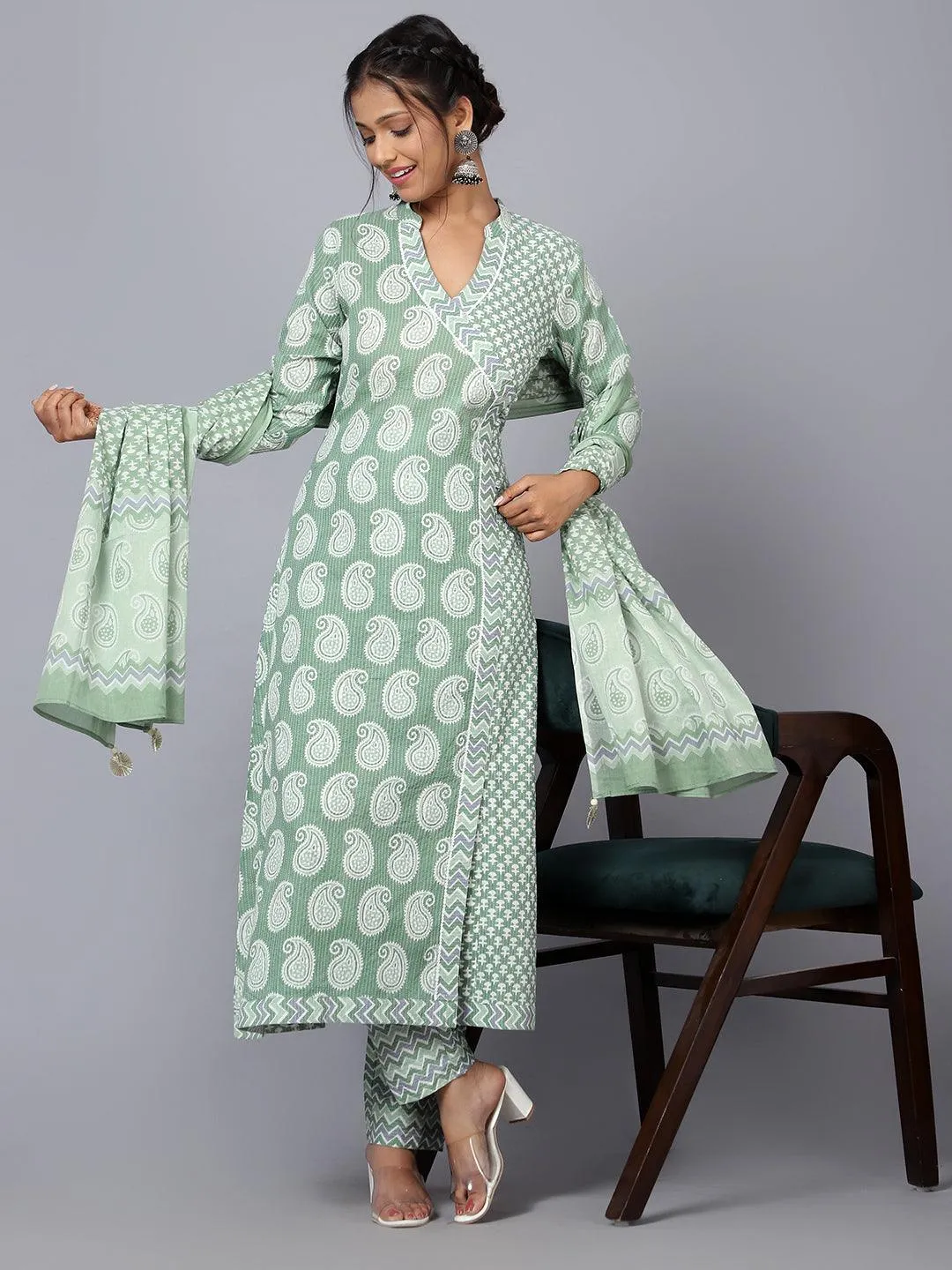 Bani Women Angrakha Printed Kurta Dupatta Set