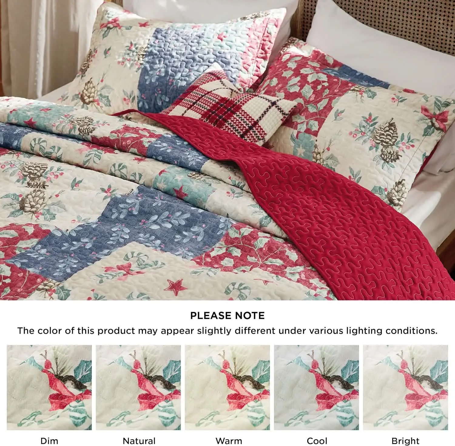 Bedsure Christmas Modern Patchwork Quilt Set Plant