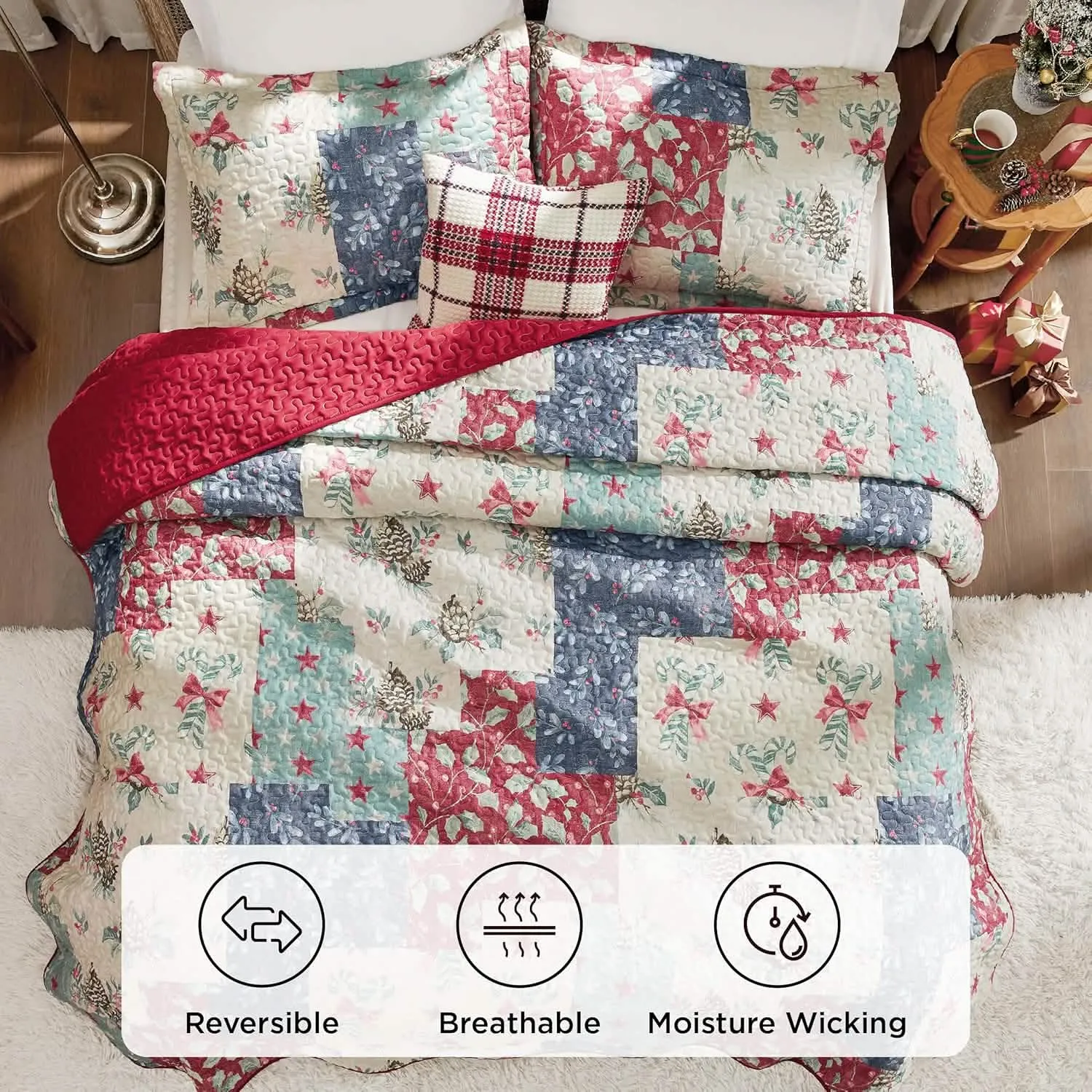 Bedsure Christmas Modern Patchwork Quilt Set Plant