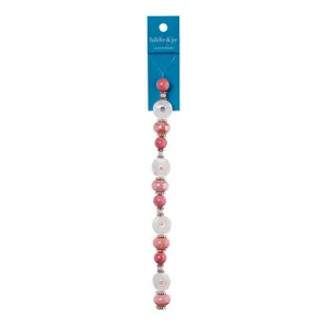 Blush Pink & White Ceramic Strung Beads 7in