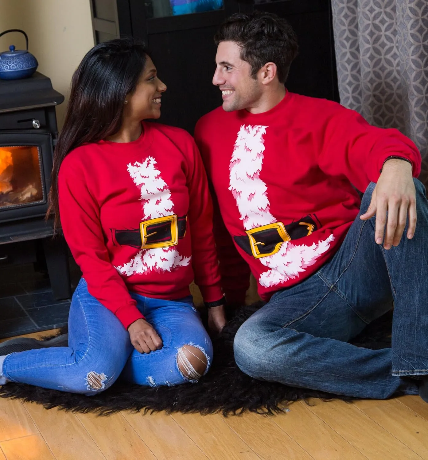 Christmas Sweater Sweatshirts | Santa Claus and Elf Holiday Crewneck Sweatshirt