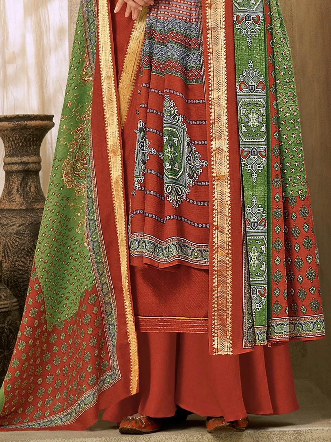 Cotton Embroidered Un-Stitched Palazzo Suit Set for Woman