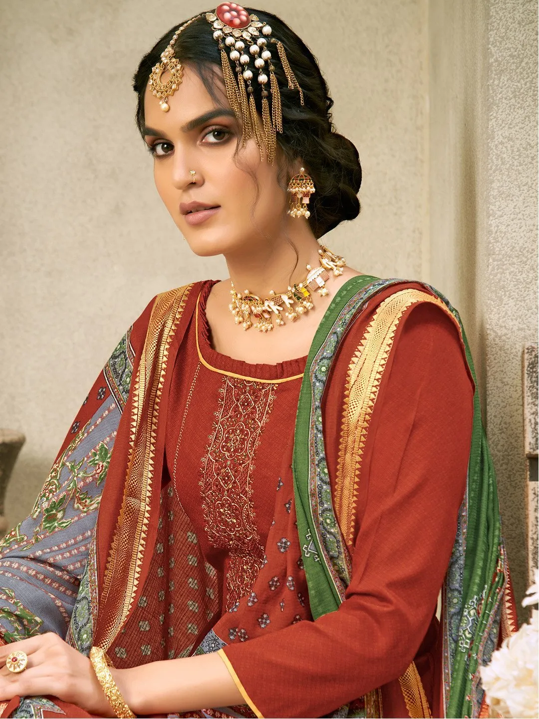 Cotton Embroidered Un-Stitched Palazzo Suit Set for Woman
