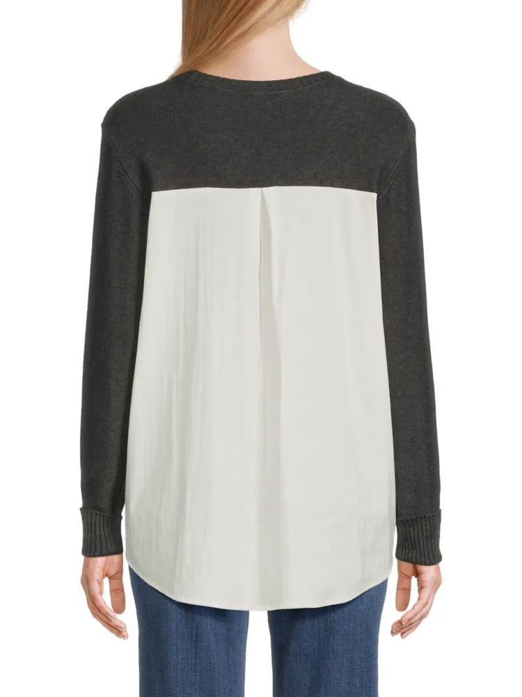 Donna Karan Two Tone High Low Sweater in Gray Heather