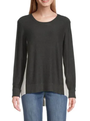 Donna Karan Two Tone High Low Sweater in Gray Heather
