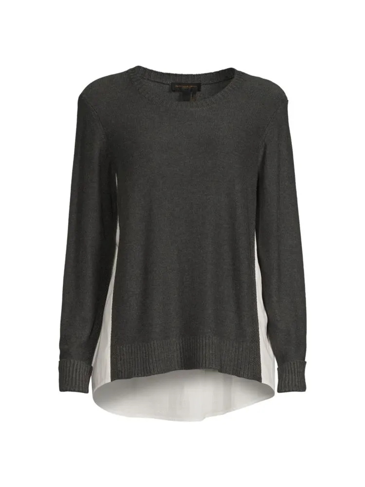 Donna Karan Two Tone High Low Sweater in Gray Heather