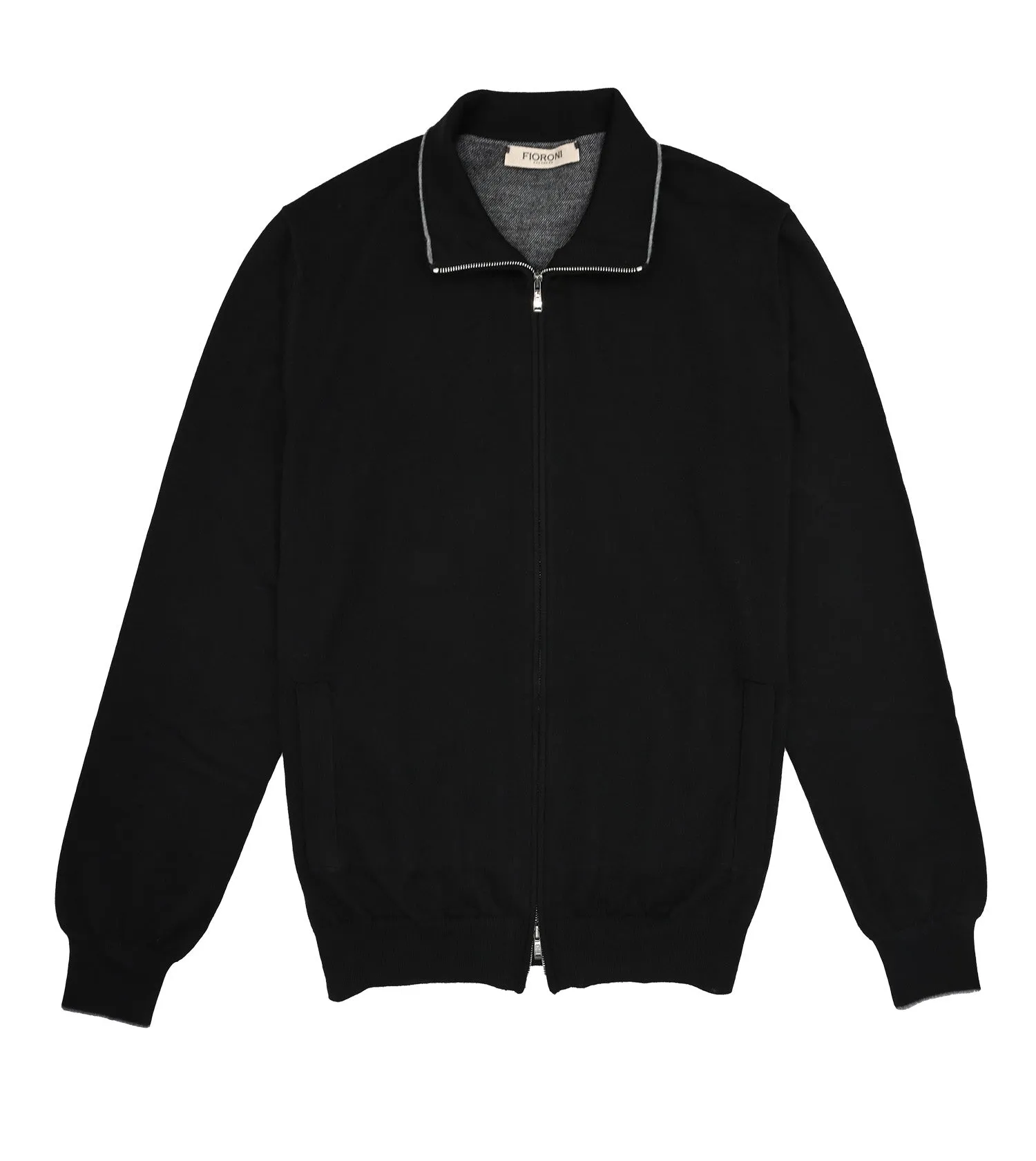 FIORONI CASHMERE Black Cashmere Silk Full Zip Sweater