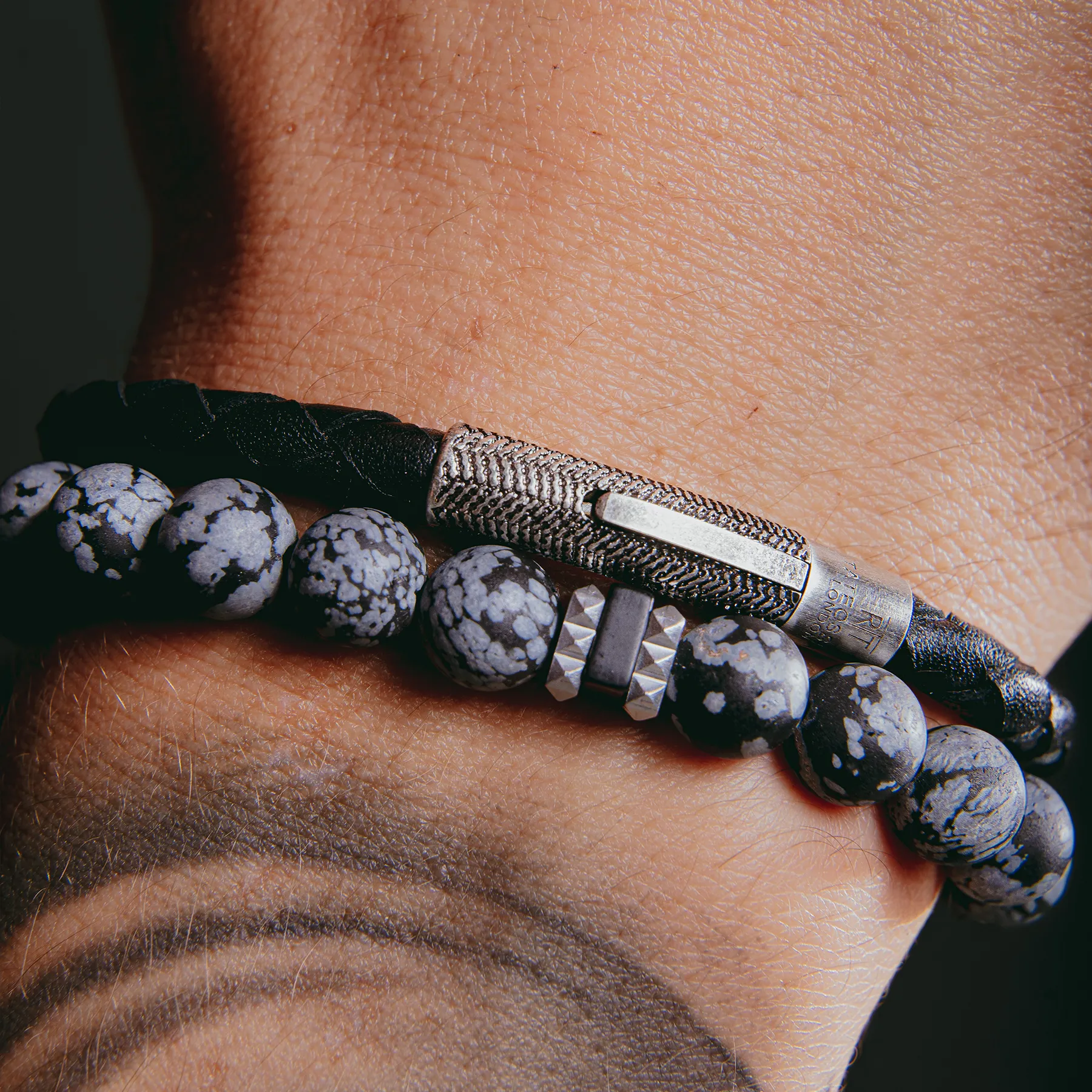 Giza Beaded Bracelet In Black Snowflake Obsidian
