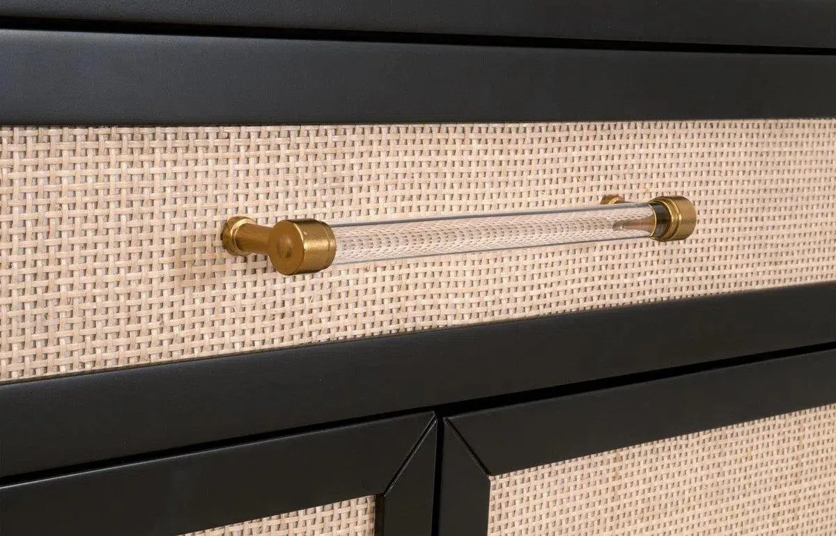 Holland Media Chest Solid Wood and Rattan Inlay
