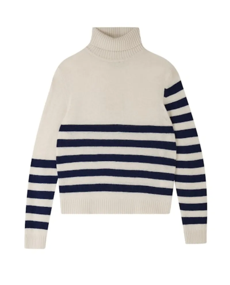 Jumper1234 Invert Stripe Jasmine Navy Shark Rollneck Knit - UK14