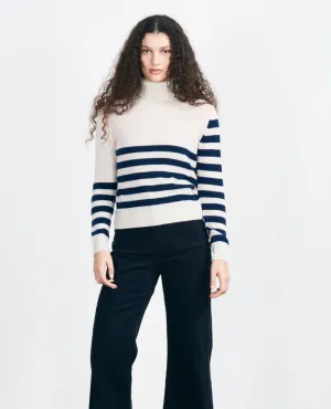 Jumper1234 Invert Stripe Jasmine Navy Shark Rollneck Knit - UK14