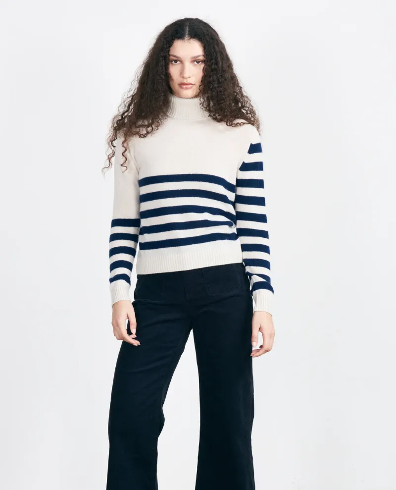 Jumper1234 Invert Stripe Jasmine Navy Shark Rollneck Knit - UK14