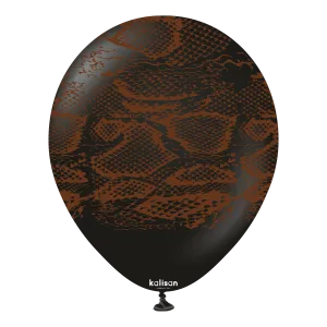 Kalisan 12" Snake Printed Standard Black (Dark_Brown) Latex Balloon, 25 pieces
