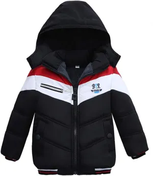 Kids Boys Thick Cotton Padded Parka Jacket Toddler Winter Stripe Jacket Zipper Hooded Windproof Coat 12M-4T