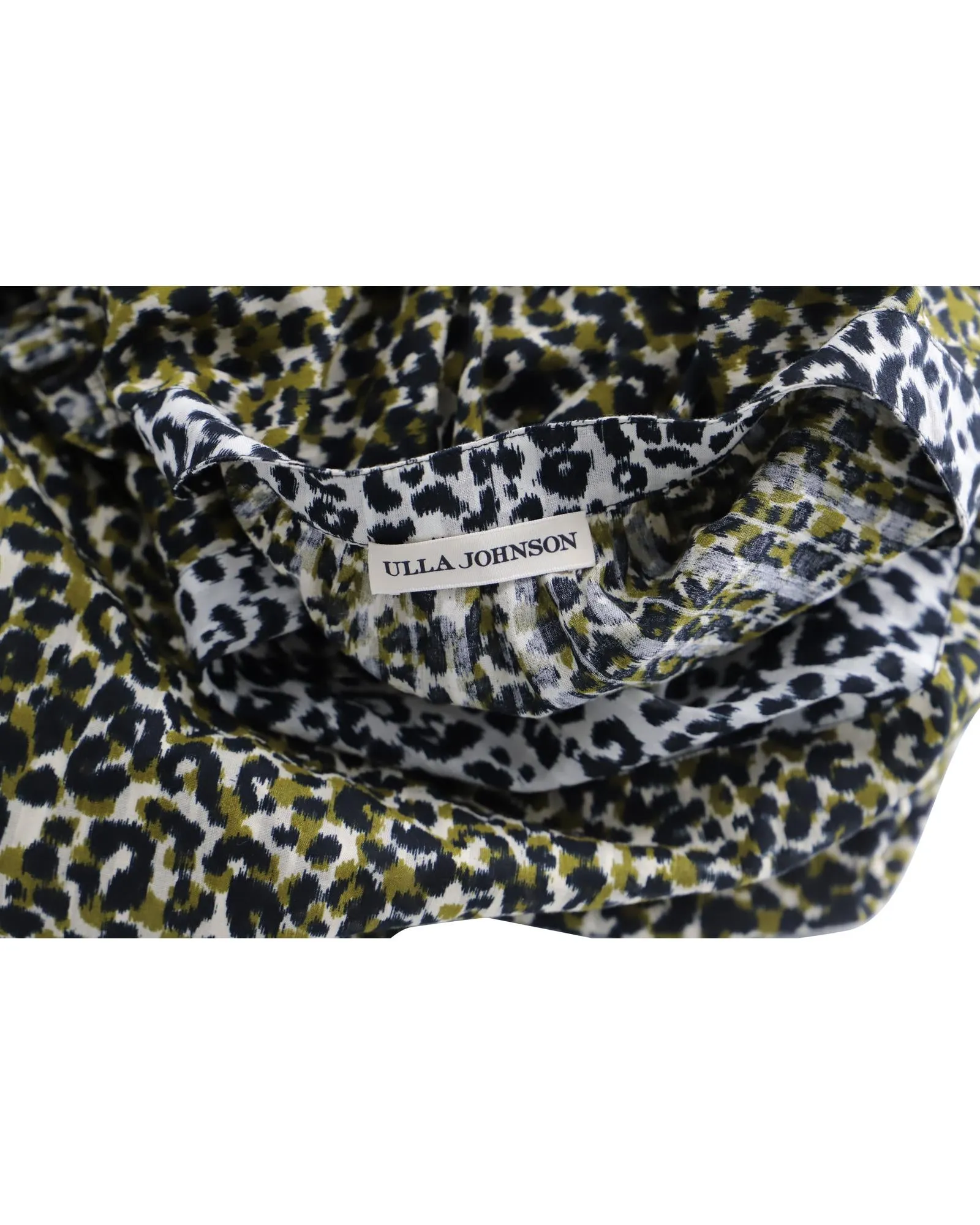 Leopard Print Ruffled Blouse with Romantic Puff Sleeves in Brown Cotton