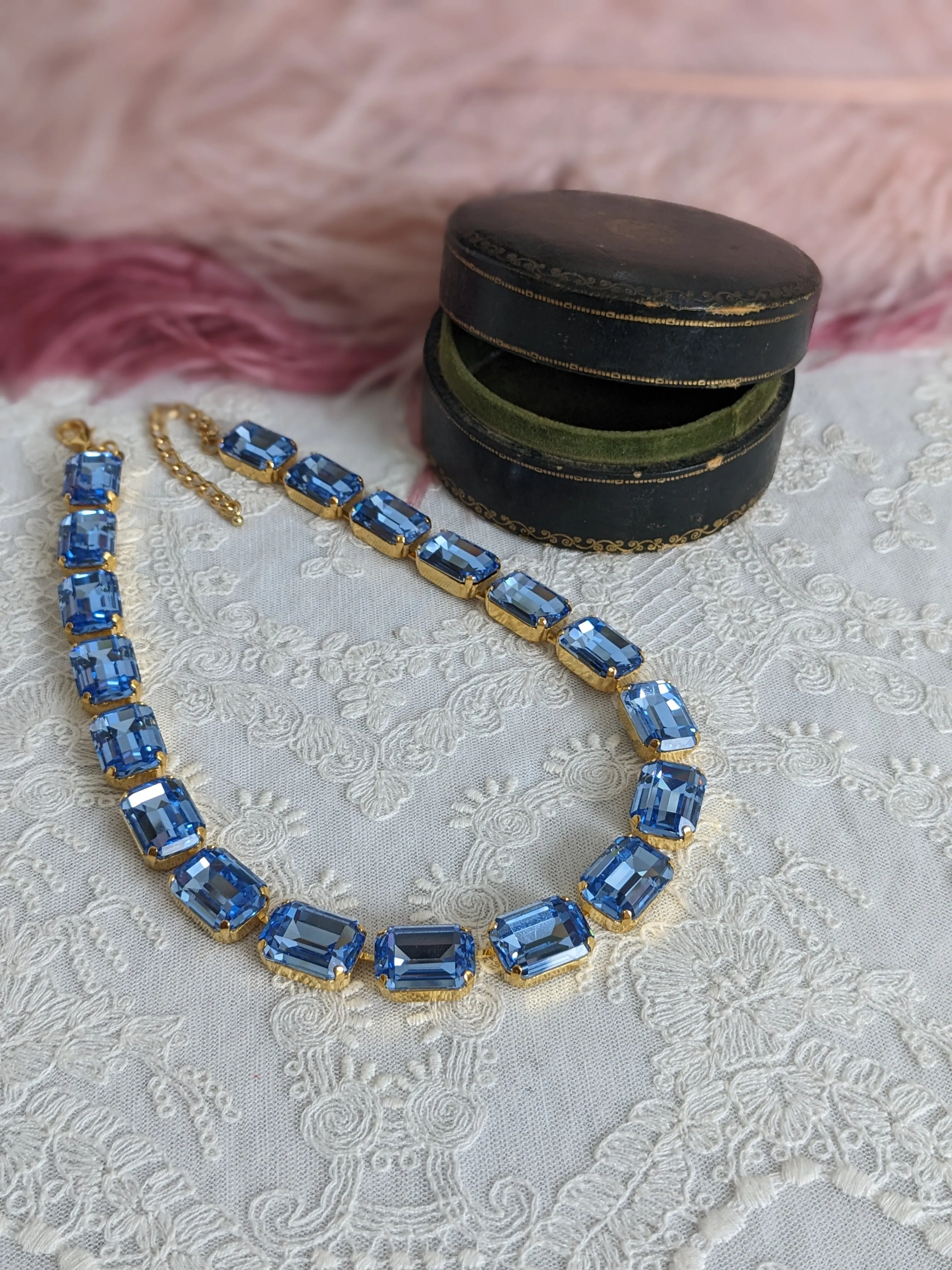 Light Blue Aurora Crystal Necklace - Large Octagon