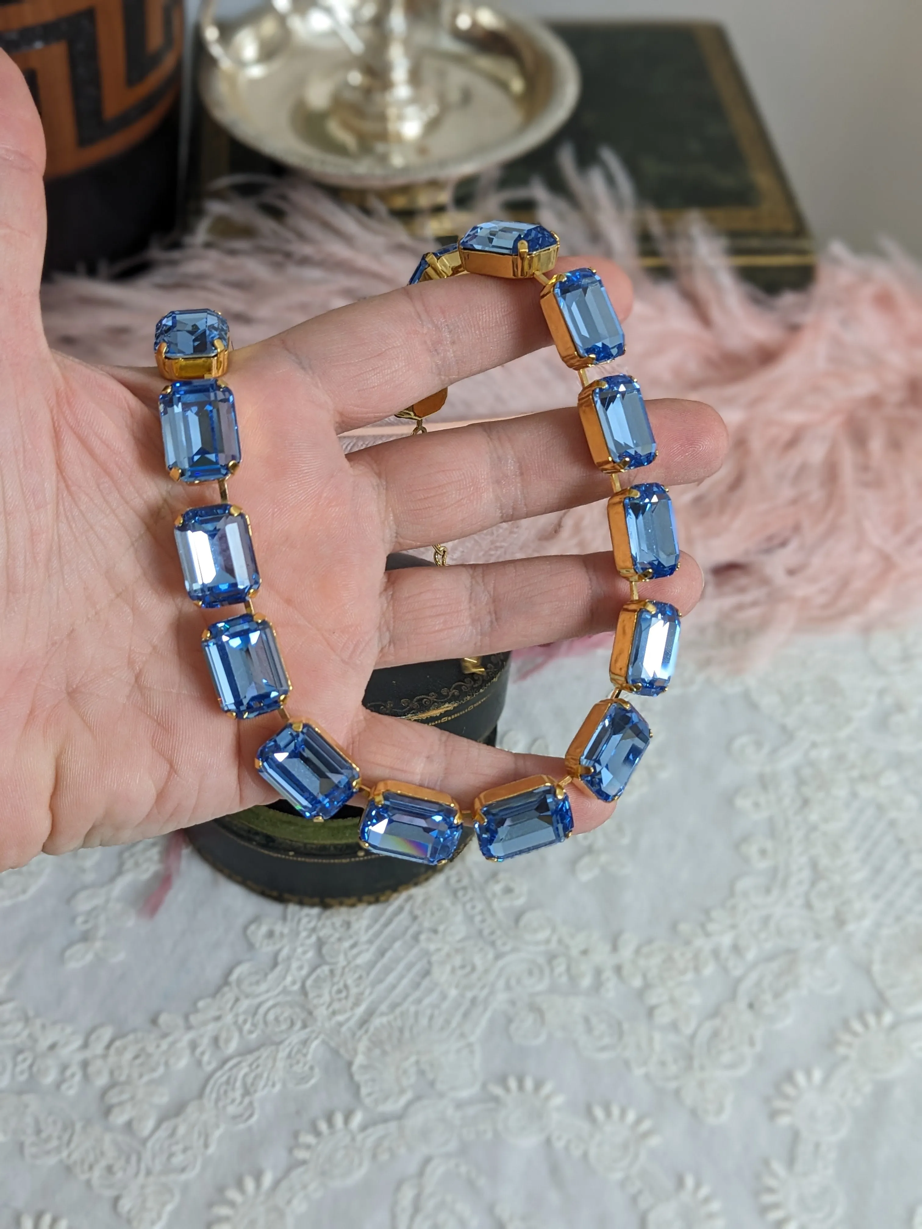 Light Blue Aurora Crystal Necklace - Large Octagon
