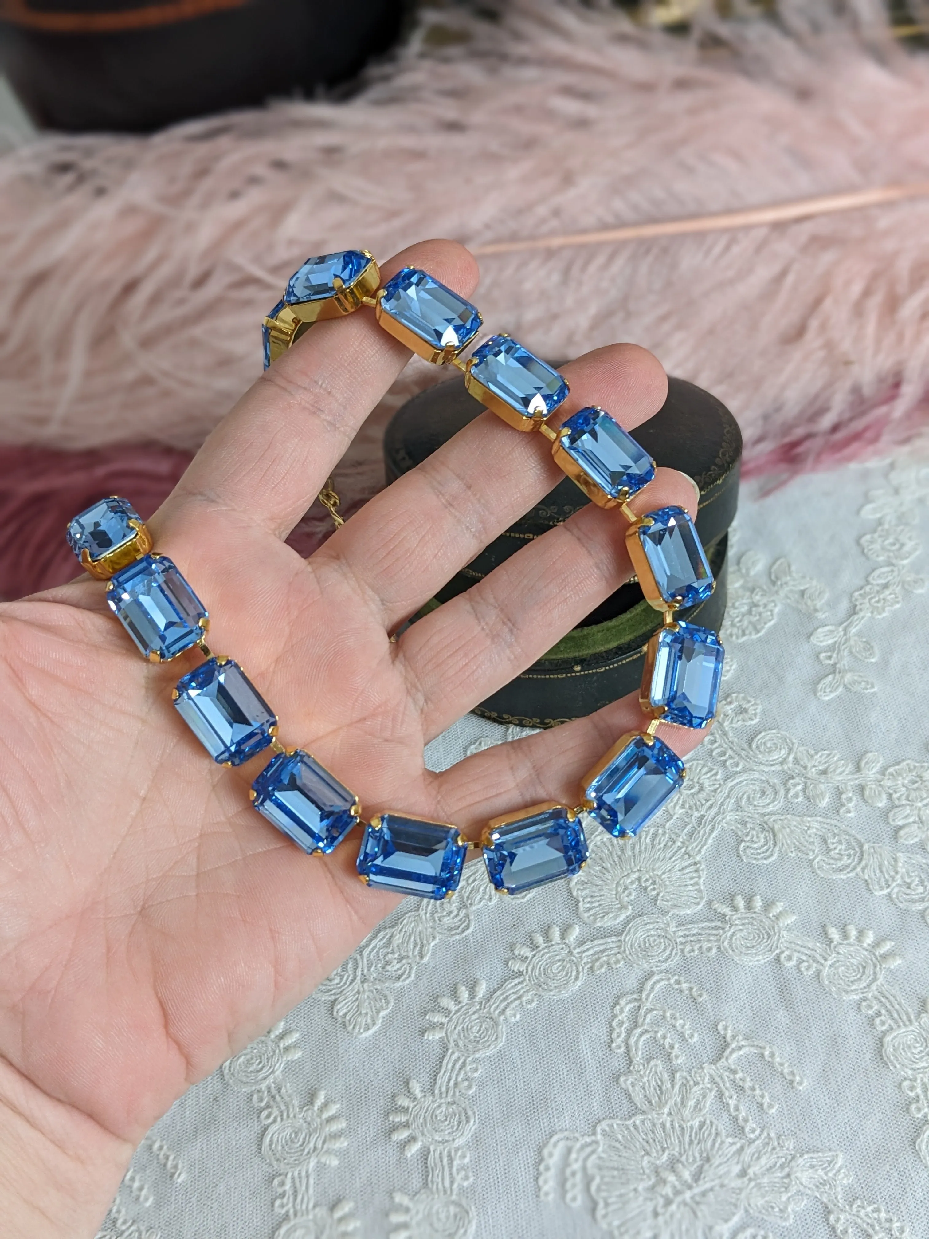 Light Blue Aurora Crystal Necklace - Large Octagon