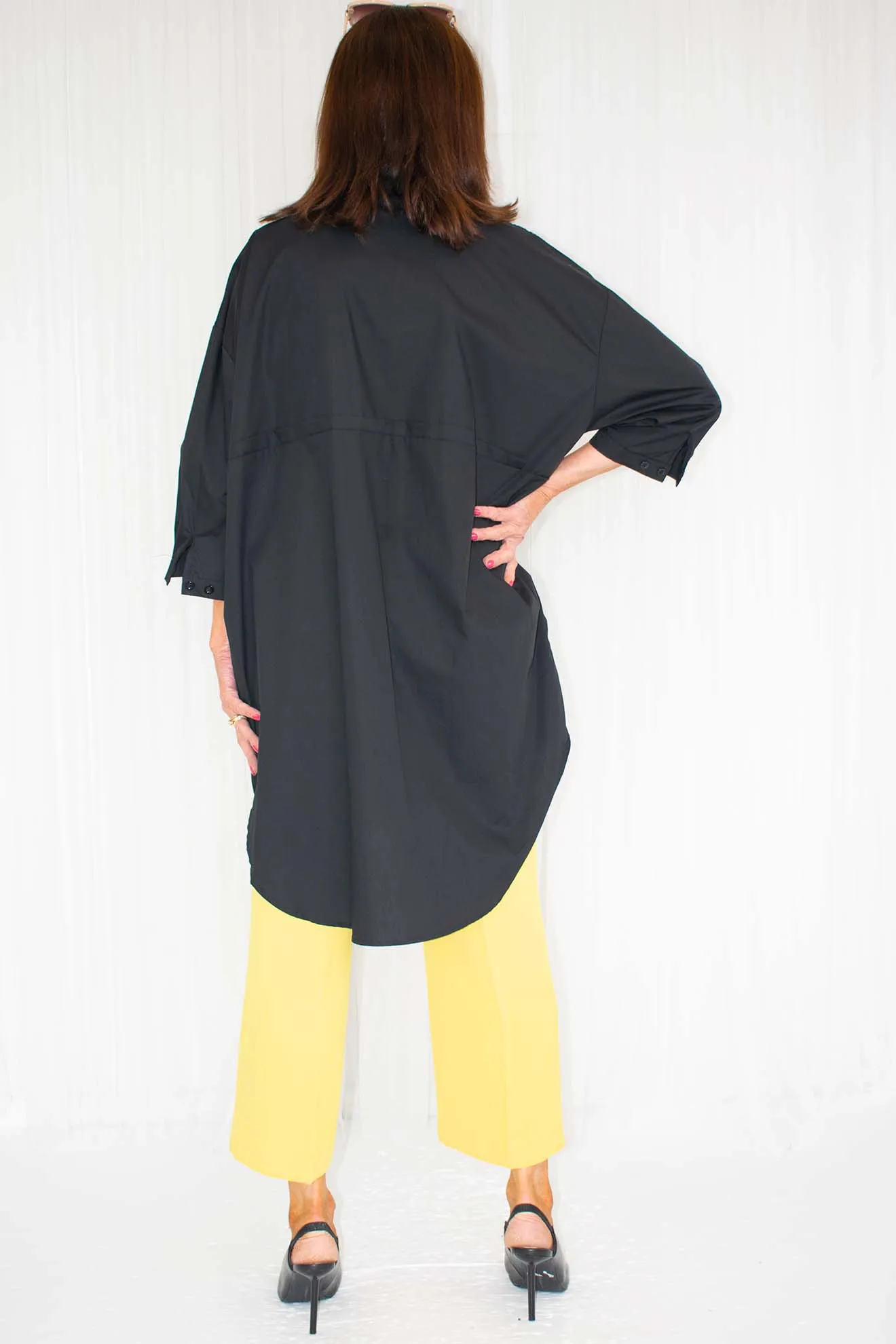 Lorna Lace Detail 3/4 Sleeve Shirt in Classic Black