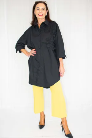 Lorna Lace Detail 3/4 Sleeve Shirt in Classic Black