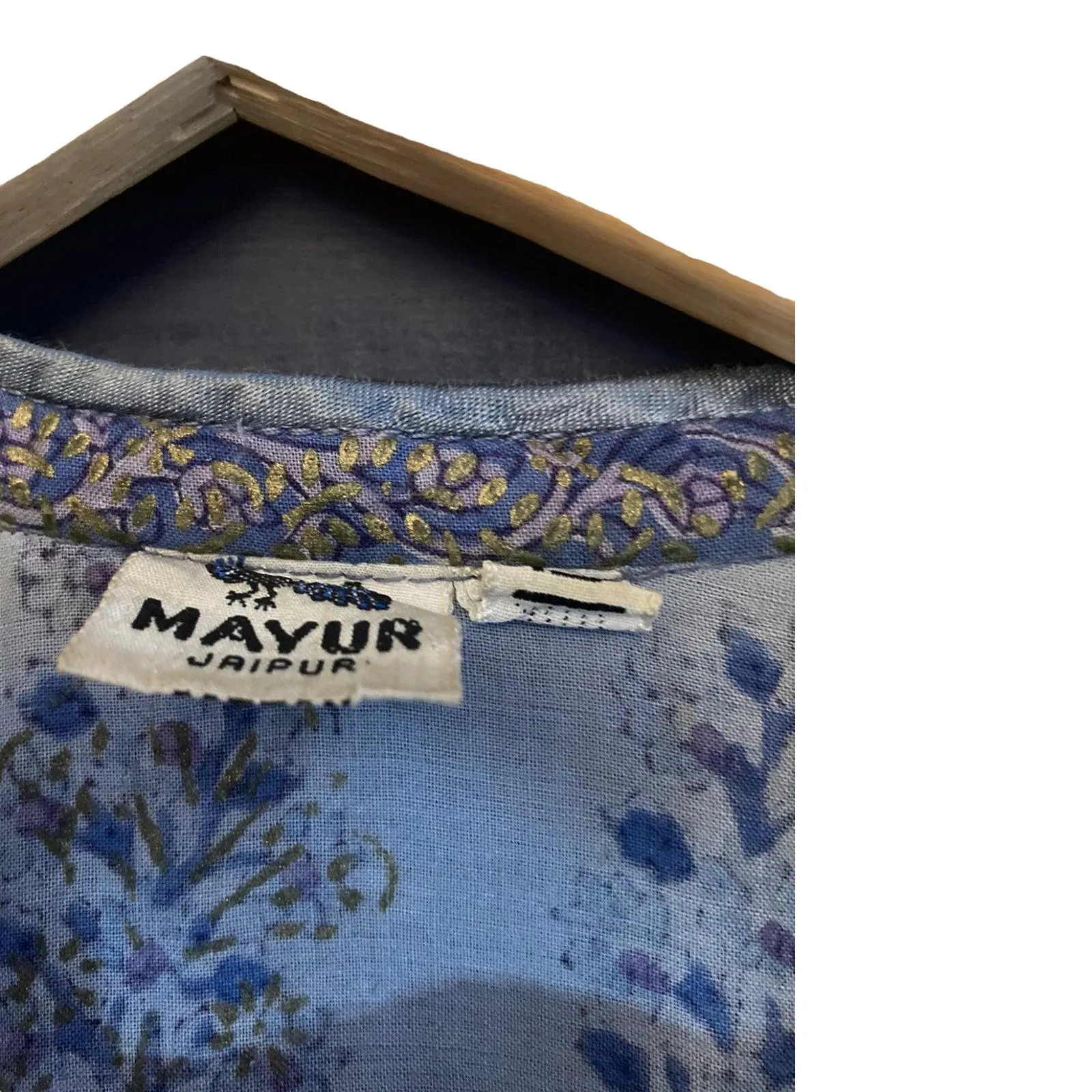 Mayur Cotton Light Blue Patterned Long Sleeved Dress UK Size 10