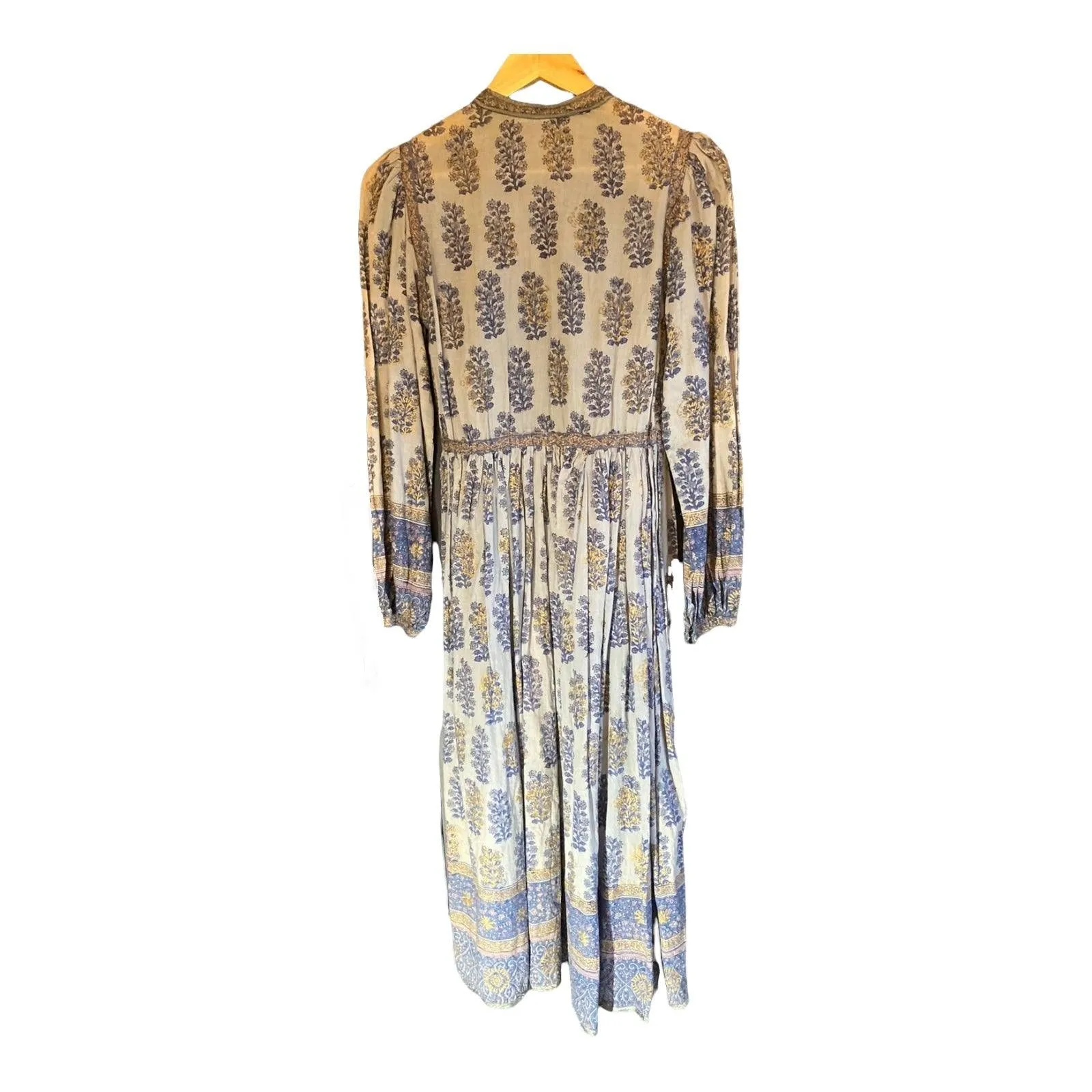 Mayur Cotton Light Blue Patterned Long Sleeved Dress UK Size 10