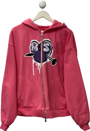 milana studios Pink Red Heart Heavy Weight Zip Up Hoodie UK M