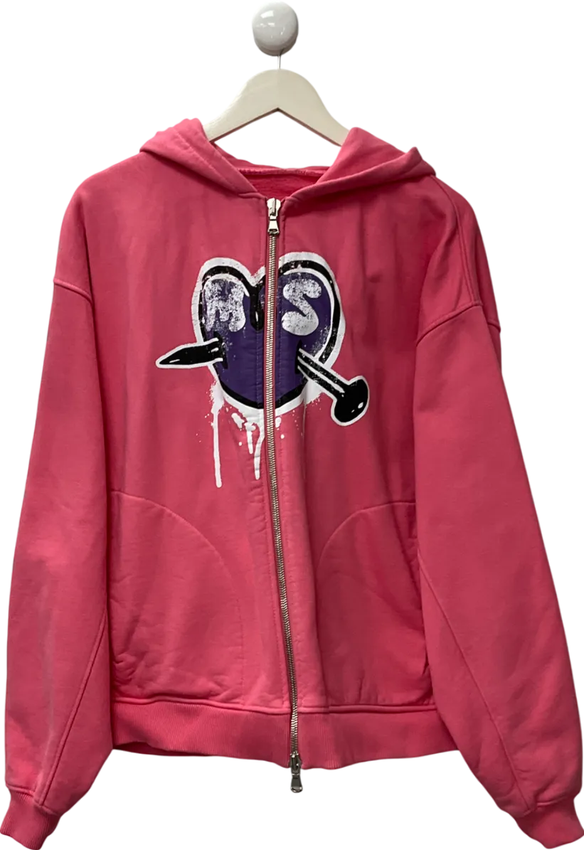 milana studios Pink Red Heart Heavy Weight Zip Up Hoodie UK M