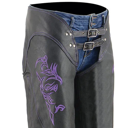 Milwaukee Leather Chaps for Women Black and Purple Low-Rise Waist-