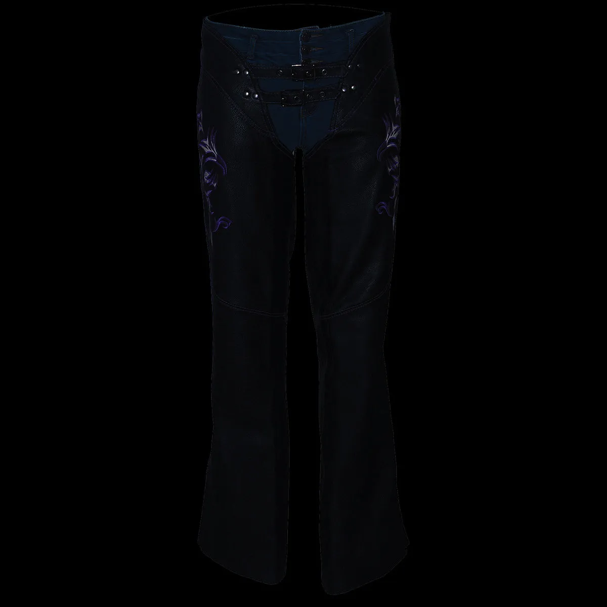Milwaukee Leather Chaps for Women Black and Purple Low-Rise Waist-
