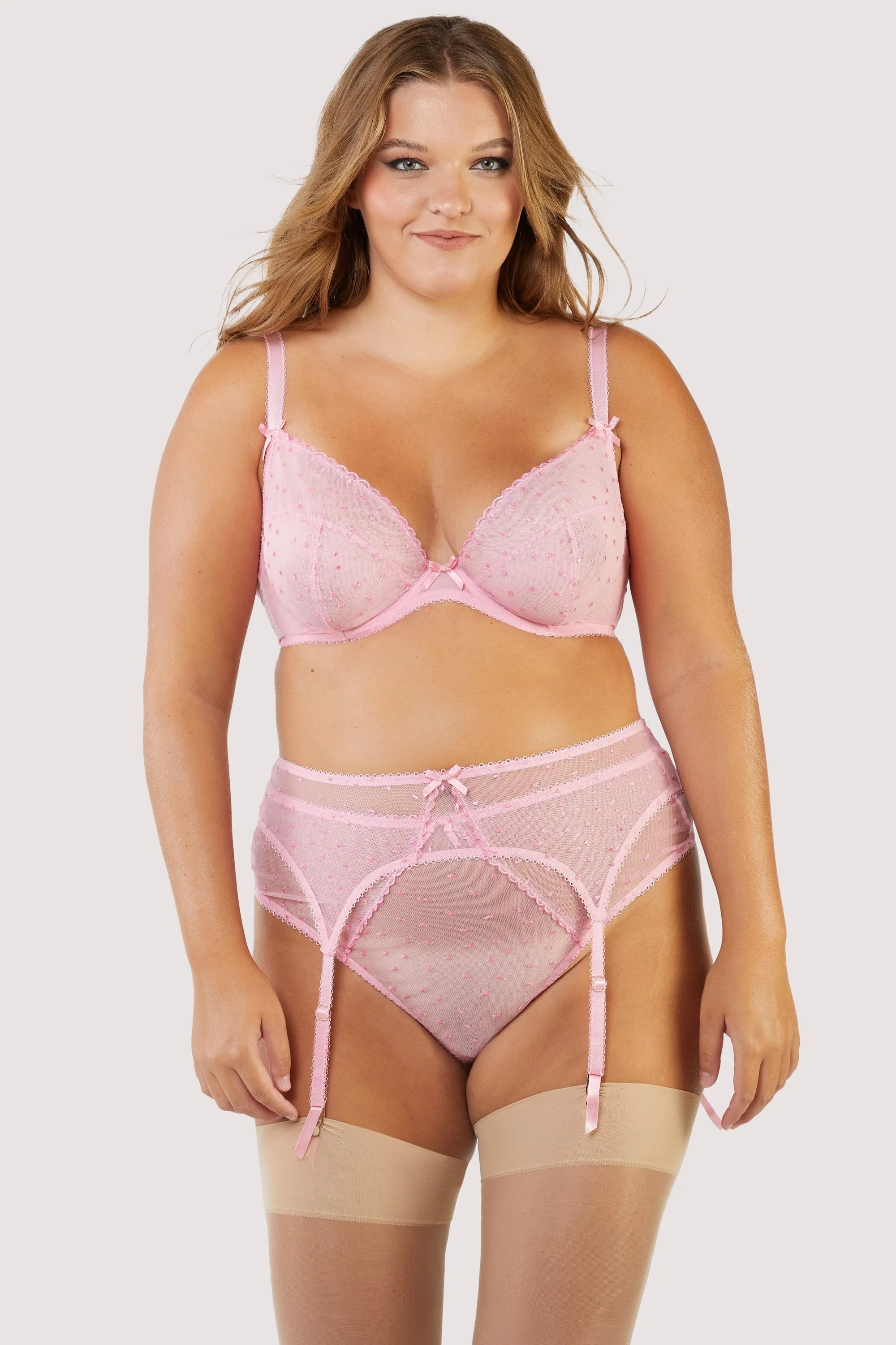 Nico Dotty Pink Sheer Mesh Suspender