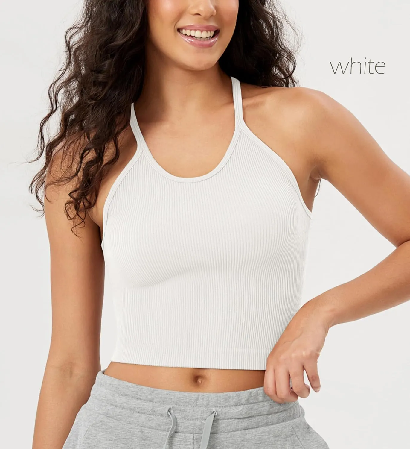 ODODOS Women's Crop 3-Pack Seamless Rib-Knit Camisole Crop Tank Tops