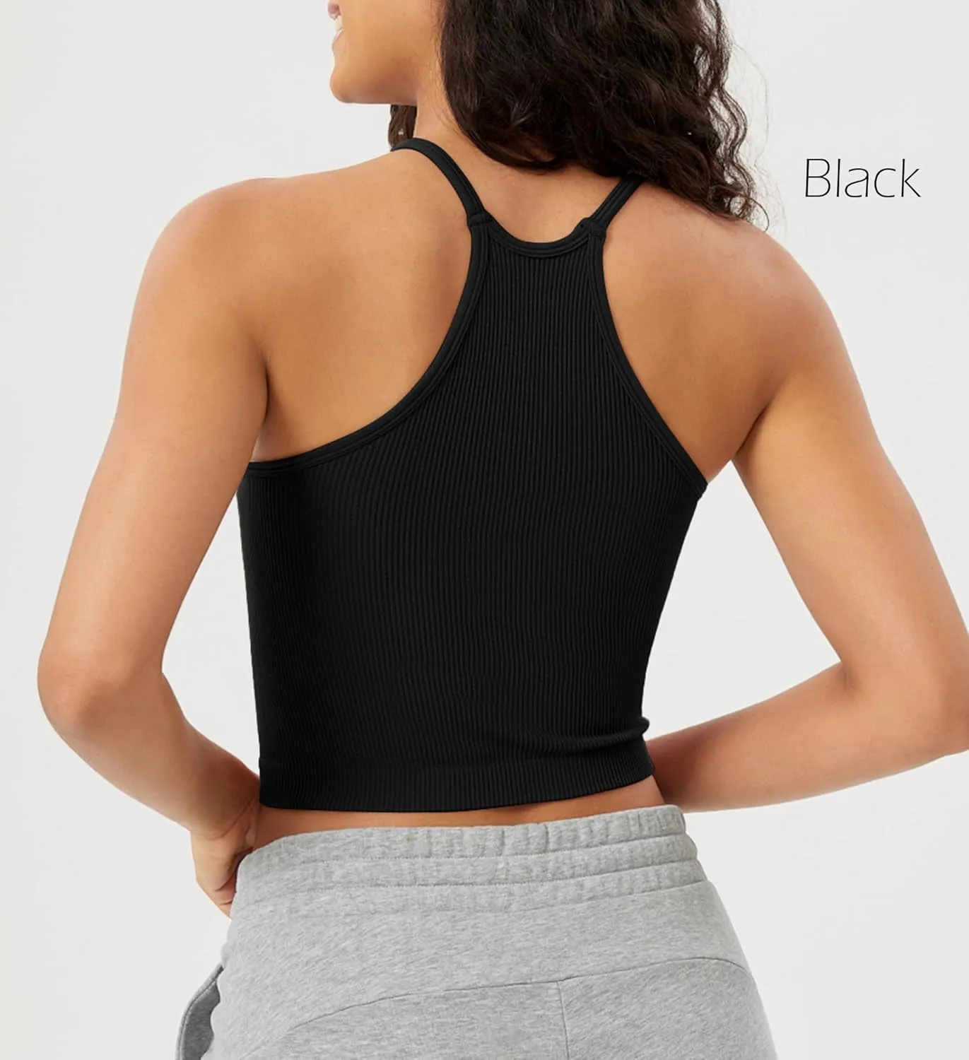 ODODOS Women's Crop 3-Pack Seamless Rib-Knit Camisole Crop Tank Tops