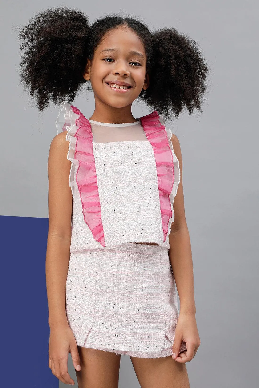 One Friday Kids Girls Pink Round Neck Sleeveless Top