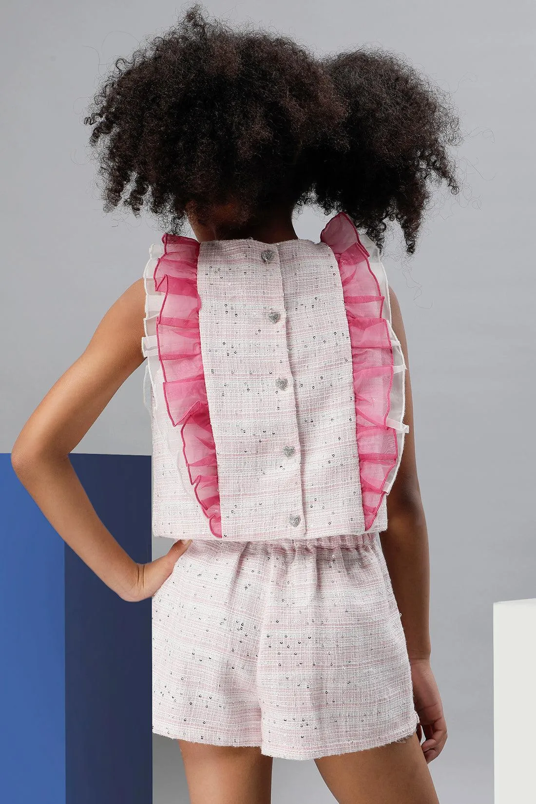 One Friday Kids Girls Pink Round Neck Sleeveless Top