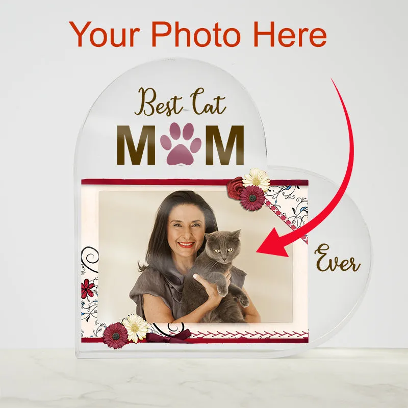 Personalized Acrylic Best Cat Mom Plaque Heart Shaped