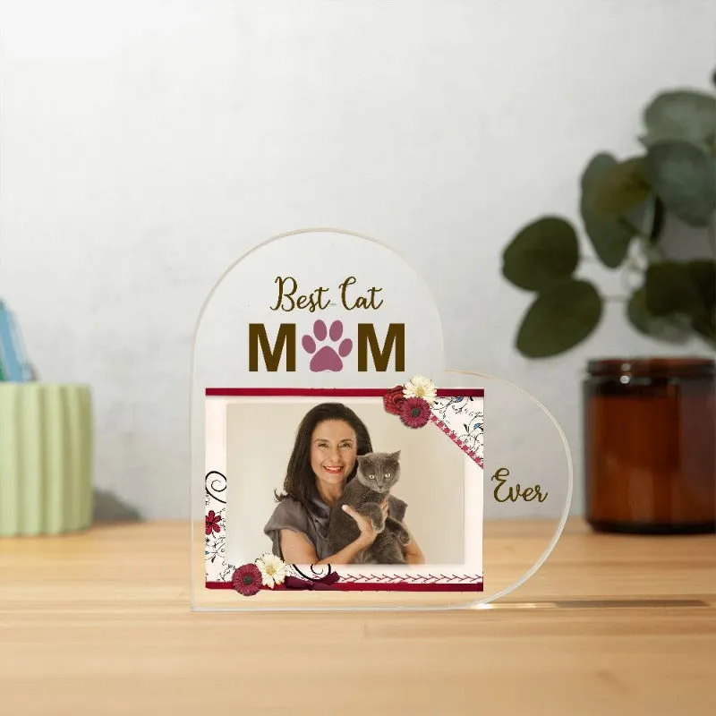 Personalized Acrylic Best Cat Mom Plaque Heart Shaped