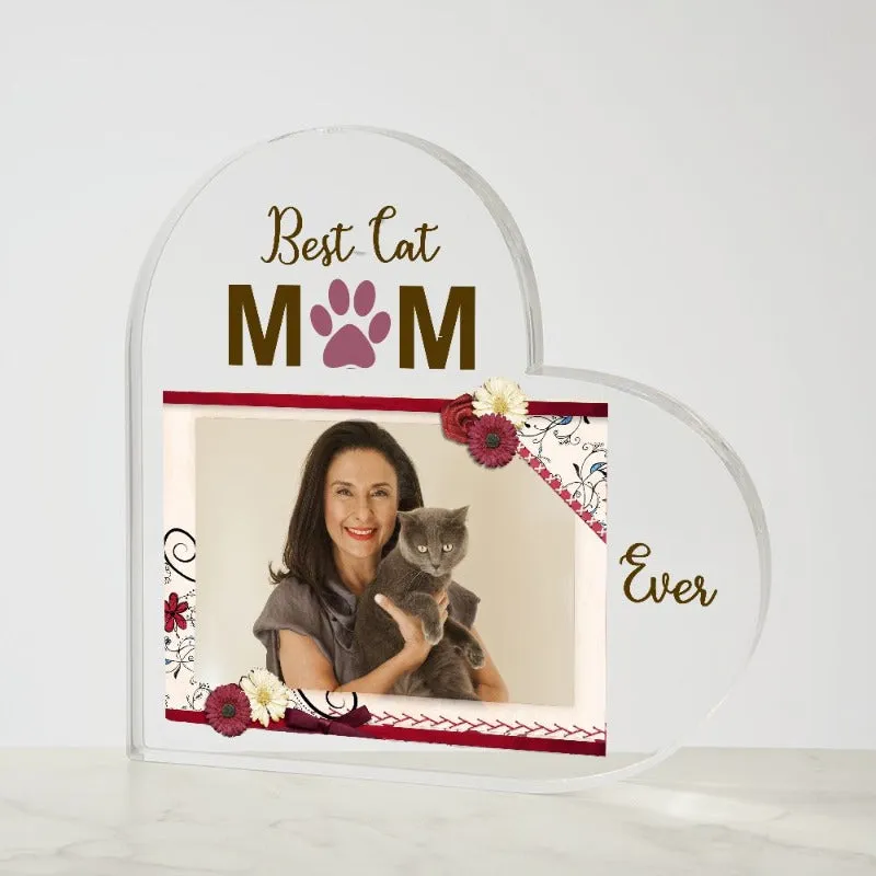 Personalized Acrylic Best Cat Mom Plaque Heart Shaped
