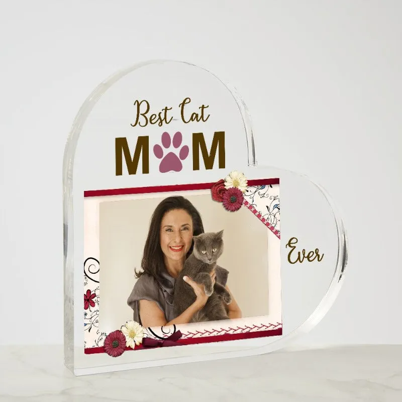 Personalized Acrylic Best Cat Mom Plaque Heart Shaped