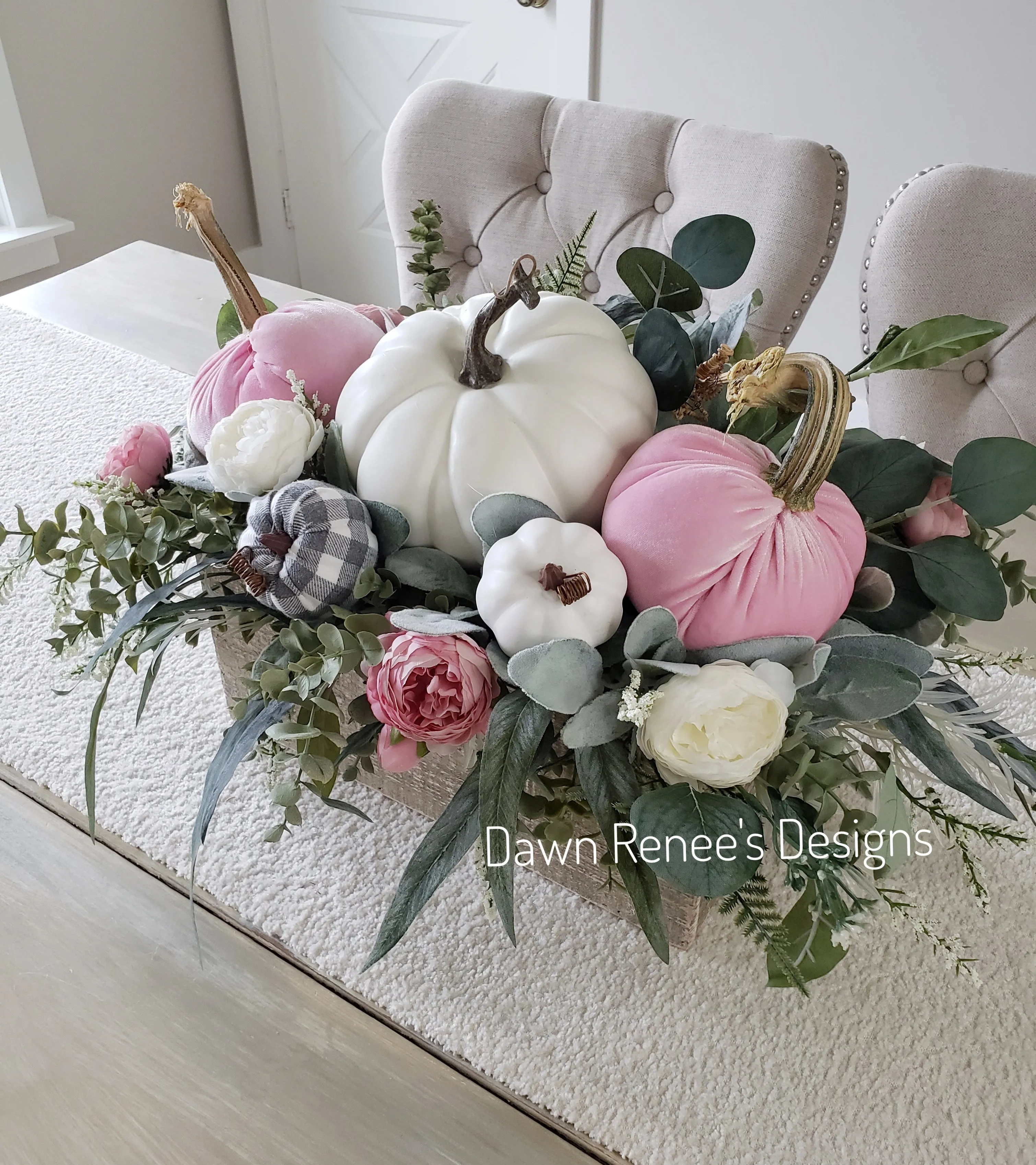 Pink and White Pumpkin Centerpiece