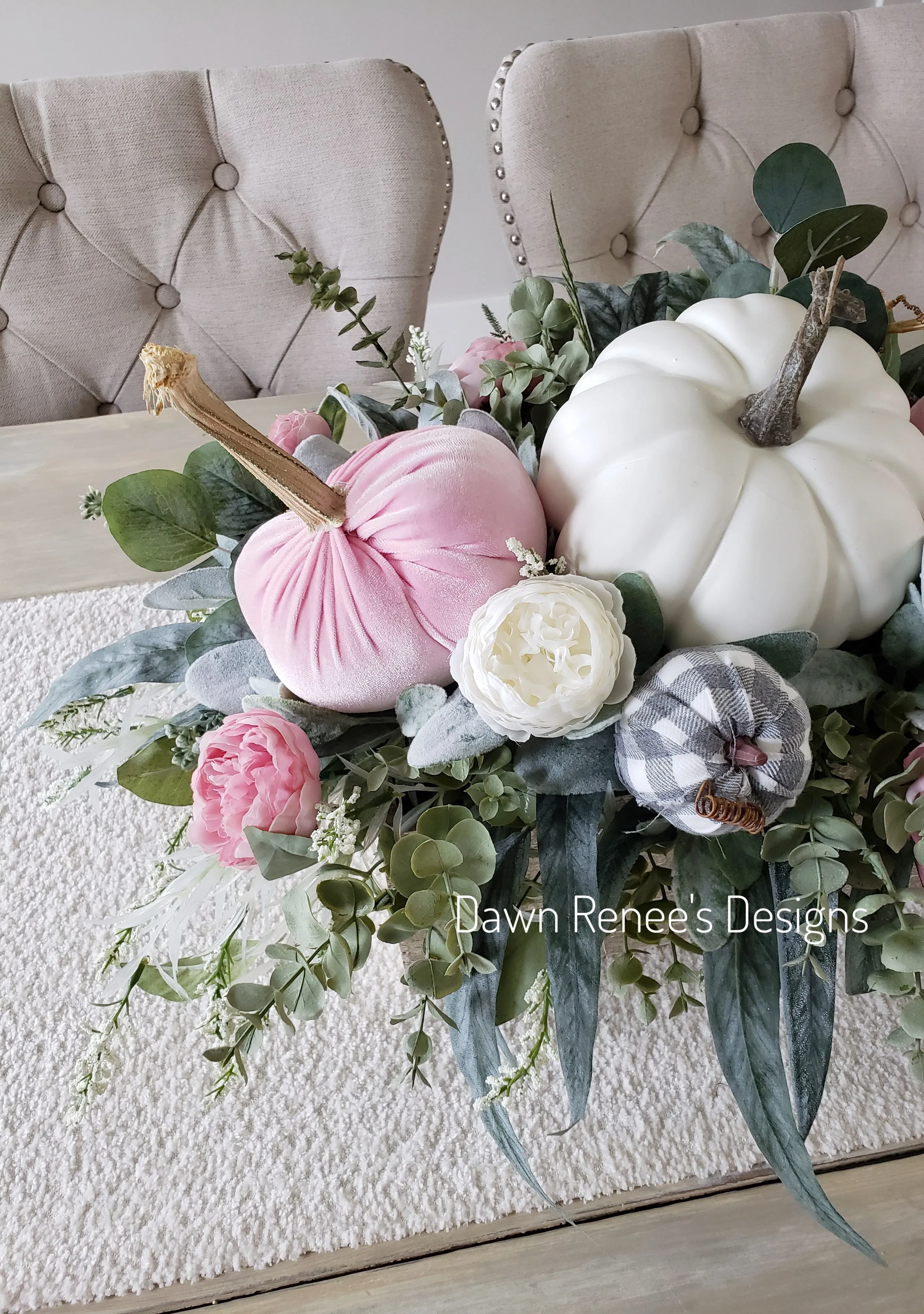 Pink and White Pumpkin Centerpiece