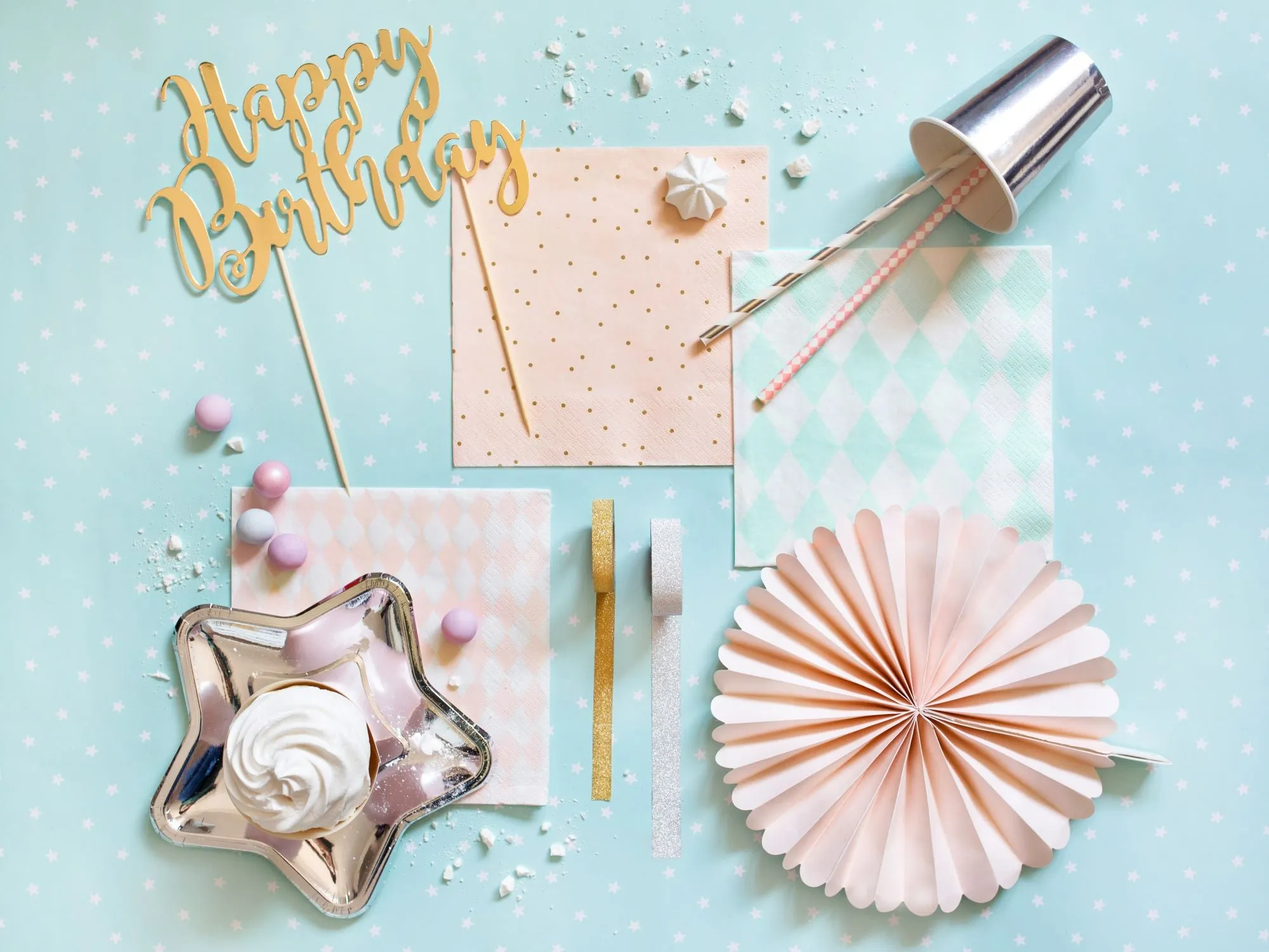 Pink Paper Napkins with Gold Dots