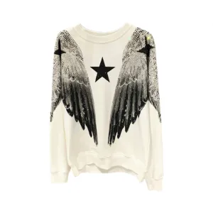 Pre Order:  Hot Stamping Diamond Large Wings Round Neck Sweatshirt