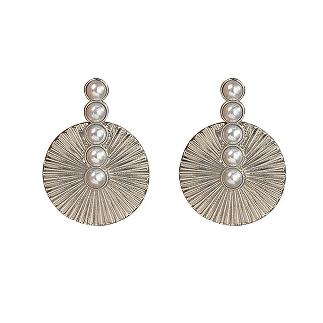 Pre Order:  Pearl Round Fan Shaped Stainless Steel Earrings