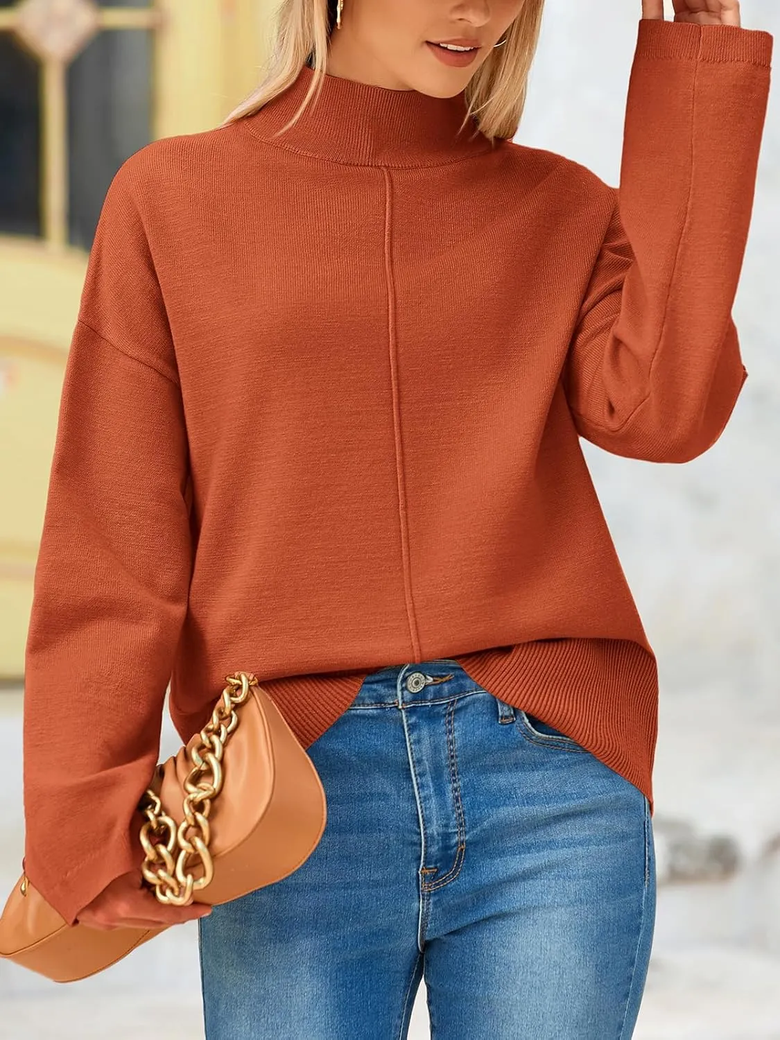 PRETTYGARDEN Womens Sweaters Fall 2025 Long Sleeve Ribbed Knit Pullover Loose Mock Neck Lightweight Casual Sweater Tops