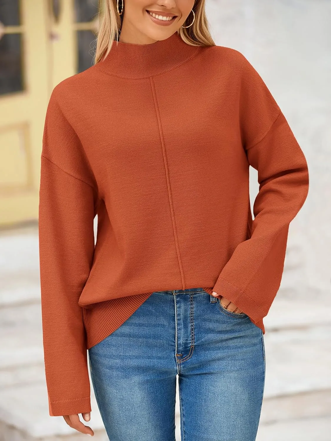 PRETTYGARDEN Womens Sweaters Fall 2025 Long Sleeve Ribbed Knit Pullover Loose Mock Neck Lightweight Casual Sweater Tops
